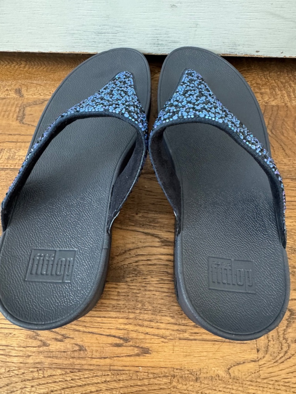 New FItFlop Lulu Crystal Mix Toe Post Sandal Midnight Navy Women's Size 10 - Picture 6 of 10